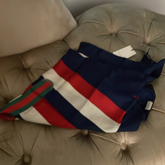 New unisex Gucci logo sylvie stripe silk scarf - Picture 7 of 12